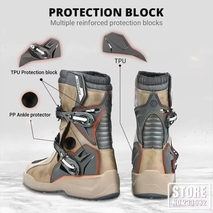SCOYCO bottes d'équitation moto Tour bottes Waterporoof chaussures de rallye quatre saisons hommes cheville TPU Protections EU 39-46