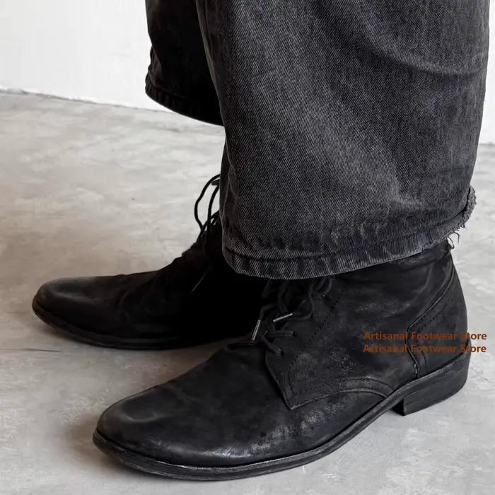 Bottes montantes décontractées en cuir souple vintage pour hommes