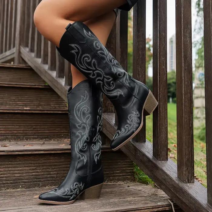 Bottes de cowboy occidentales rétro brodées pour femmes