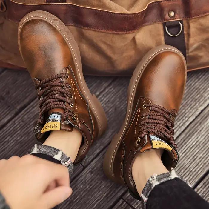 Bottines courtes à lacets pour hommes mi-mollet printemps automne confortables pour randonnées et occasions sociales