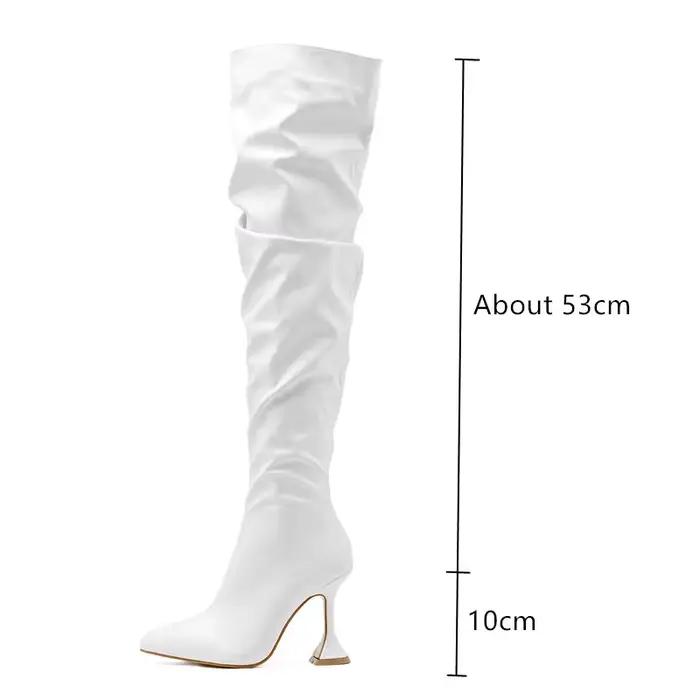 Cuissardes en cuir souple plissé pour femmes, chaussures au-dessus du genou, bout pointu, talons hauts, rouge, élégant, mode, automne, hiver