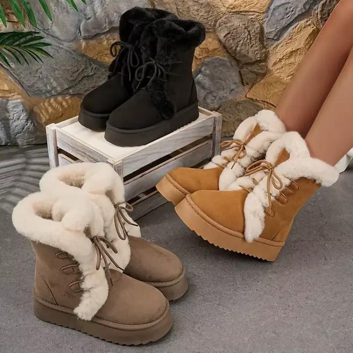Bottes de neige rétro fourrées pour femme 2026, chaudes et épaisses en coton avec doublure polaire, style romain à enfiler