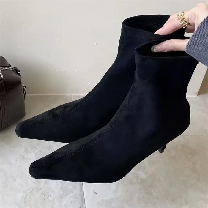 Aneikeh Style de rue bout pointu femmes bottines mode talons fins chaussures à glissière automne hiver Punk Chelsea chaussons courts