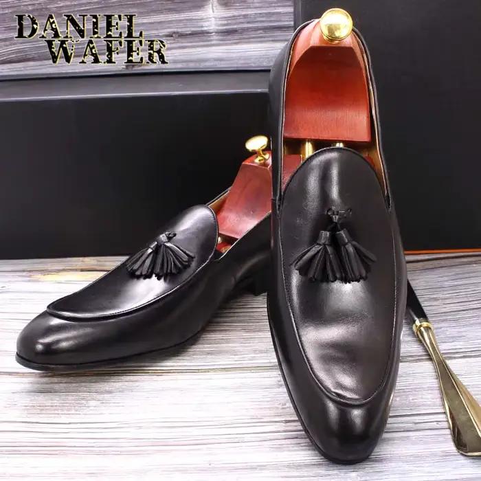 Mocassins italiens de luxe chaussures habillées pour hommes mode à la main sans lacet gland mocassins chaussures de bureau de mariage mocassins décontractés pour hommes