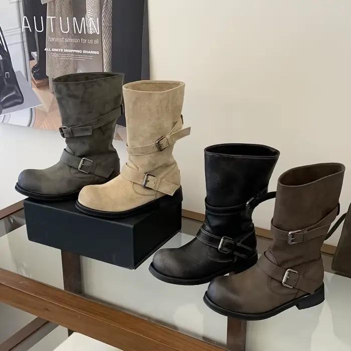 Bottines confortables à talons bas carrés et bout rond pour femmes style punk bottes d'automne et d'hiver à offrir pour les occasions spéciales