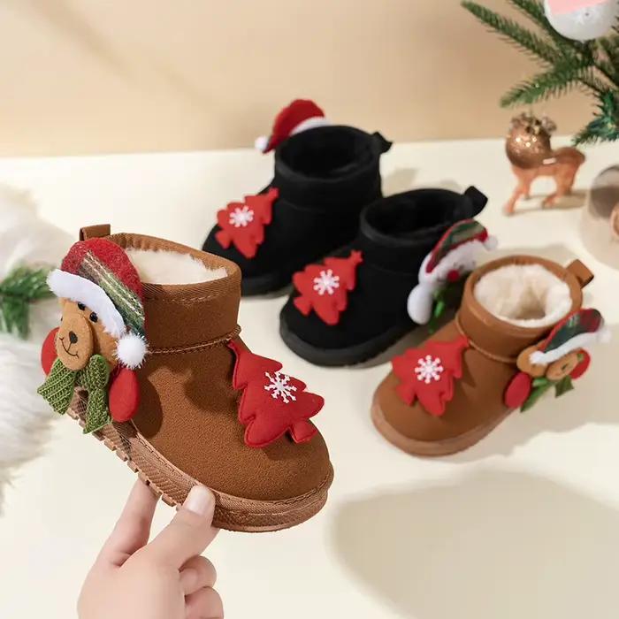 Bottes de neige pour enfants, cadeau de noël, bottes courtes avec fourrure épaisse et chaude, bottines d'hiver pour garçons et filles, bout rond, souples, nouvelle collection 2025