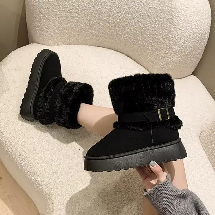 Bottes de neige grande taille pour femmes, nouveau style 2026, modèle automne-hiver, avec isolation supplémentaire, semelle épaisse et chaude, chaussures en coton
