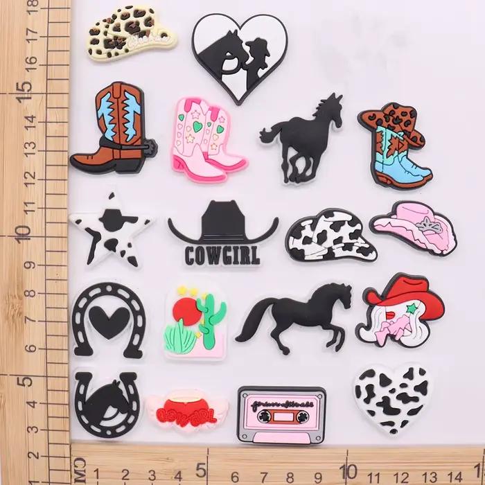 Bottes de cowboy en PVC pour garçons et filles, chapeau de cowboy, breloques de chaussures pour bracelets, sandales, chaussures pour adultes, accessoires de bouton, 1 à 18 pièces