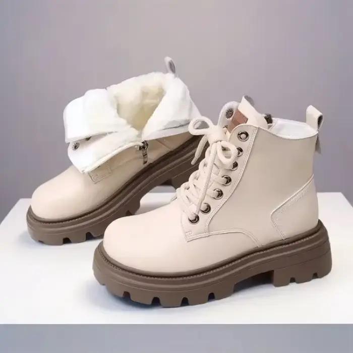 Bottines en cuir souple pour femmes antidérapantes à lacets et semelles épaisses pour hiver confortable et stylé occasions spéciales