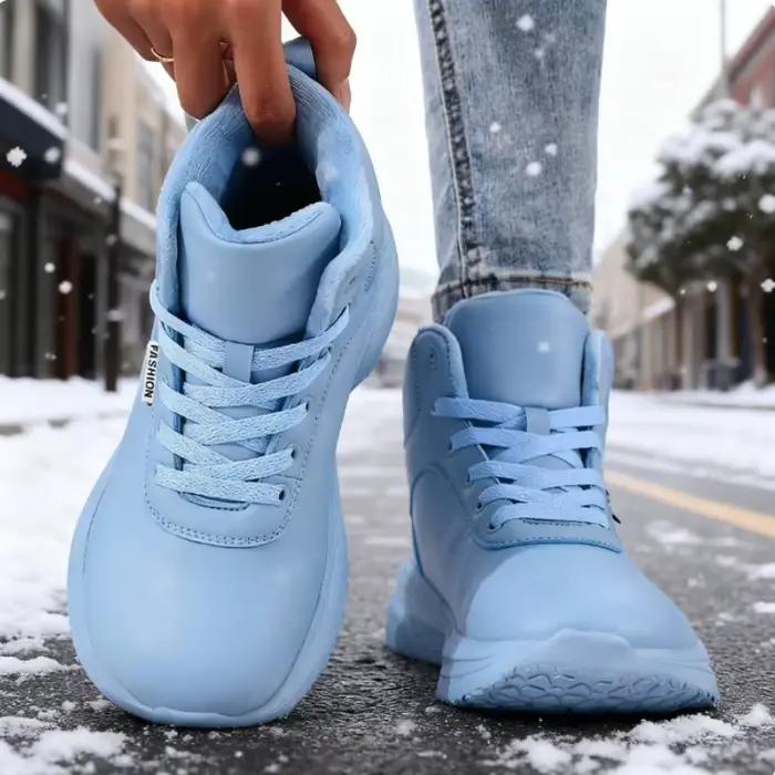 Bottes d'hiver pour femmes, baskets à bout large en fausse fourrure, imperméables, confortables, tendance, chaussures chaudes, mode plate-forme extérieure, botte de neige