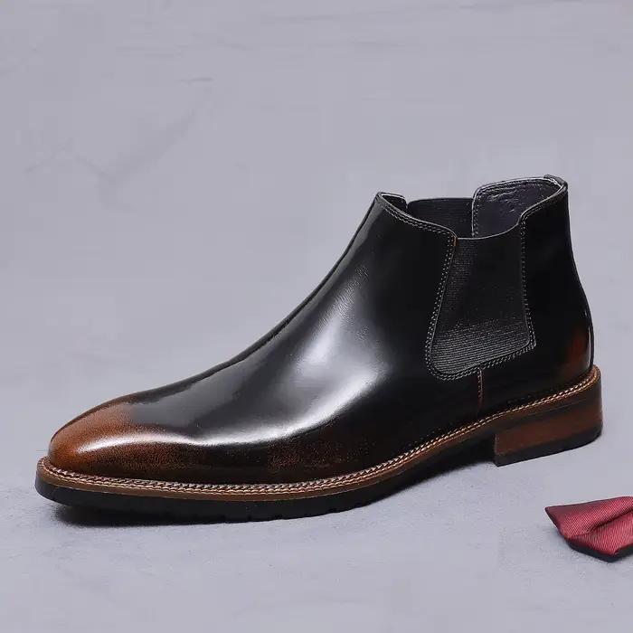 Bottes montantes en cuir à bout pointu style britannique pour homme grandes tailles ocassions printemps automne travail sécurité