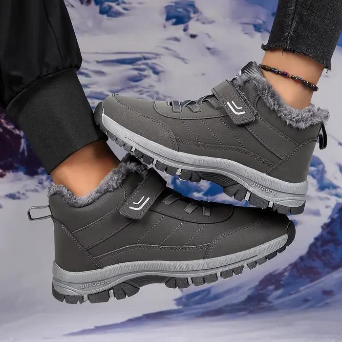 Bottes de neige pour femmes en peluche courte doublure, chaussures d'hiver confortables, étanches, hautes, à lacets, talons plats, pour les promenades et les randonnées hivernales