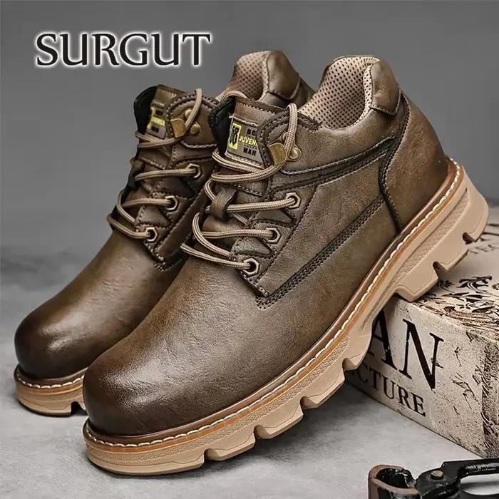 Bottes en cuir de vache pour hommes style rétro à lacets imperméables pour printemps automne occasions spéciales travailleurs de plein air