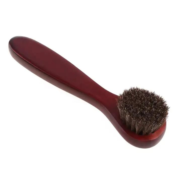 Brosse à poils de cheval à Long manche en bois, pour nettoyer les chaussures en forme de S