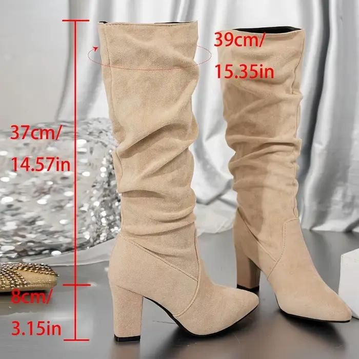 Femmes troupeau plissées talon haut épais mi-mollet bottes pour bureau en plein air soirée mariage Banquet Botas De Mujer chaussures