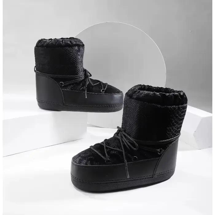 Bottes spatiales épaisses en peluche pour femmes, grande taille, mi-longues, bottes de ski imperméables, chaussures à la mode, hiver