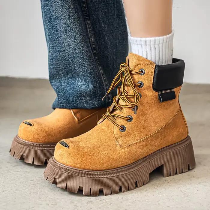 Bottes montantes classiques en cuir pour homme