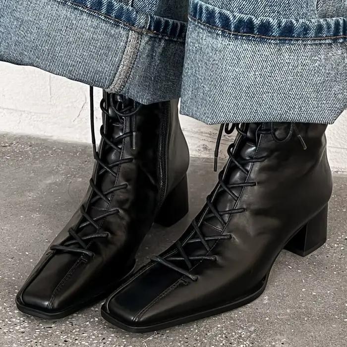 Bottines d'automne en cuir de vache pour femmes