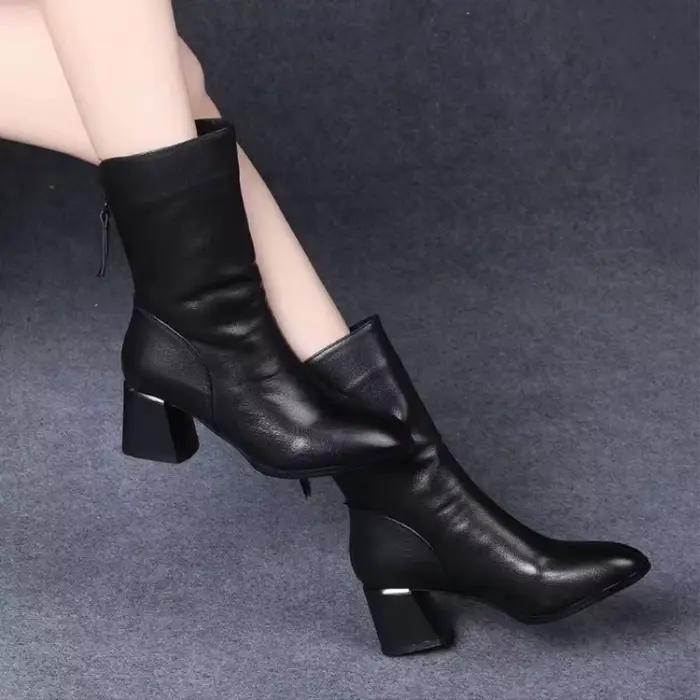 Nouvelles bottes en cuir polyvalentes pour femmes 2024