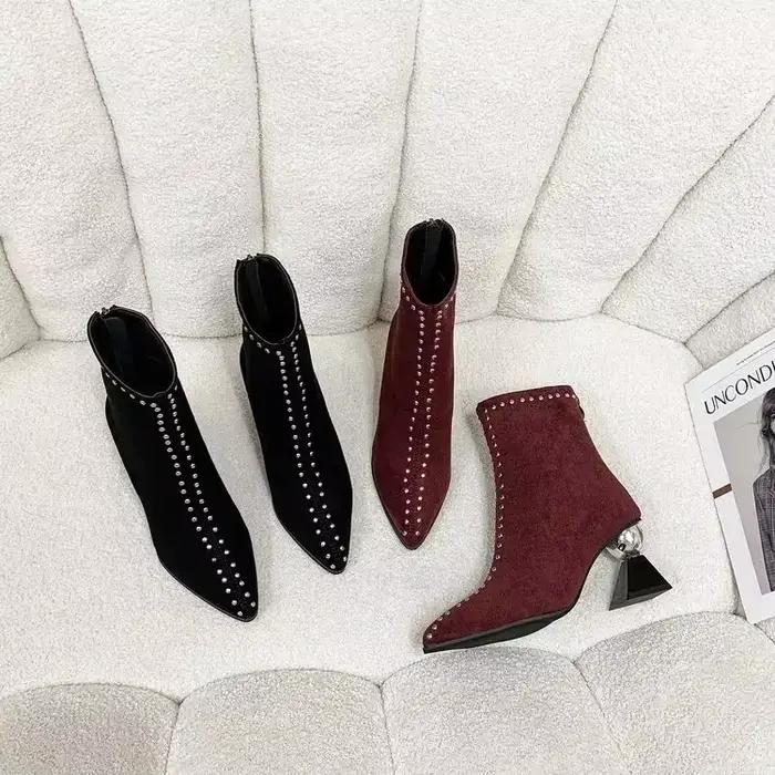 Bottines Femme Printemps-Automne 2026 à Talons Aiguilles Pointus Style Punk, Talons Uniques, Bottes Courtes Designer à Fermeture Éclair Arrière