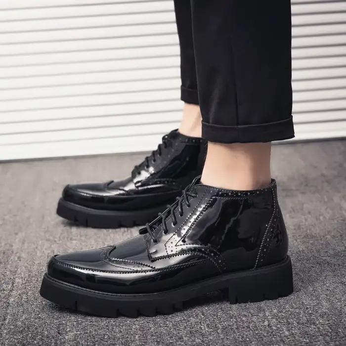 Brogue-Bottes à lacets en cuir pour hommes