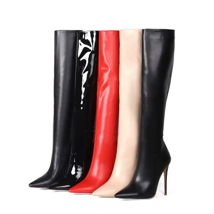 Bottines en cuir verni mat bout pointu talon haut pour femmes occasions spéciales style européen américain grands tailles mode fête nouvelle collection