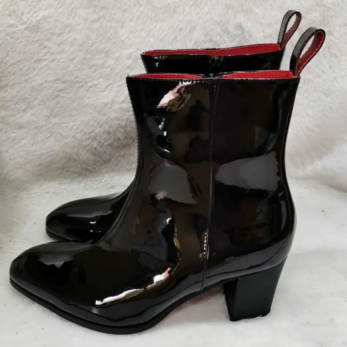 Bottines Chelsea en cuir noir brillant pour hommes, chaussures d'hiver élégantes à talons hauts, décontractées, pour affaires occidentales, mariage