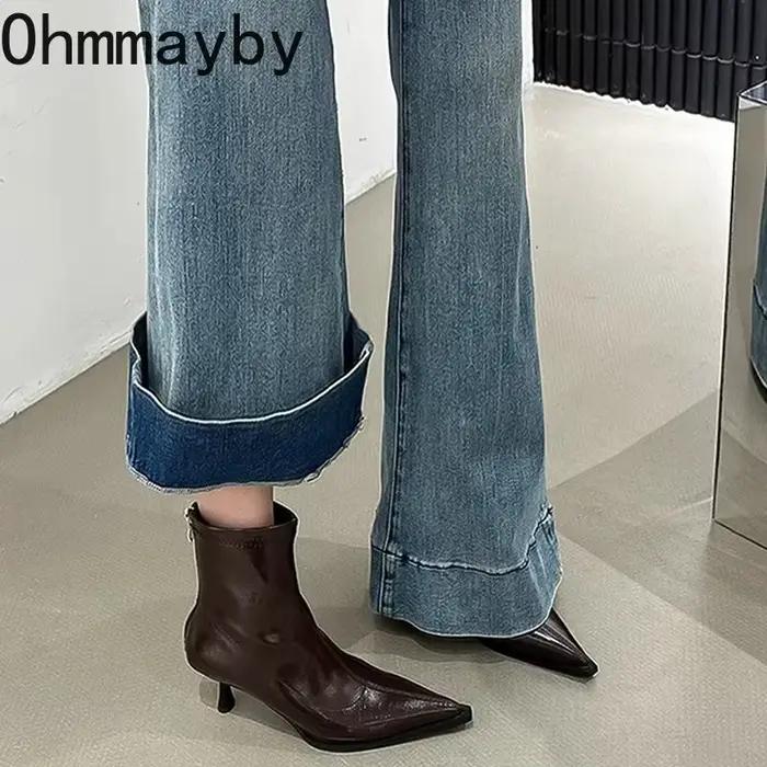 Bottines à talons hauts pour femmes, mode automne-hiver, sexy, à bout pointu, chaussures de soirée, élégantes, fines, modernes, bottes courtes