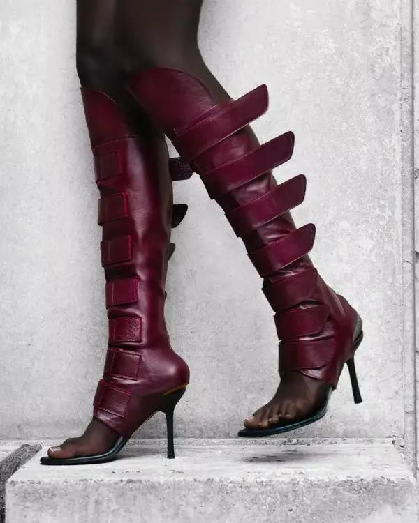 Bottes à talons aiguilles noires à bout ouvert style britannique pour femme, idéales pour la danse et les soirées estivales 2026