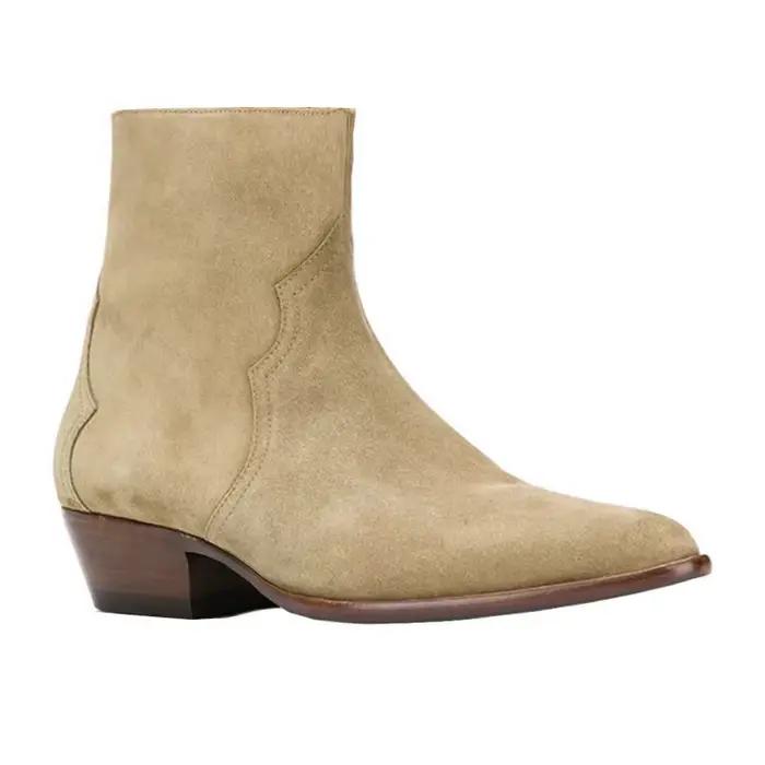 Yomior-Bottes pointues britanniques en cuir véritable pour hommes