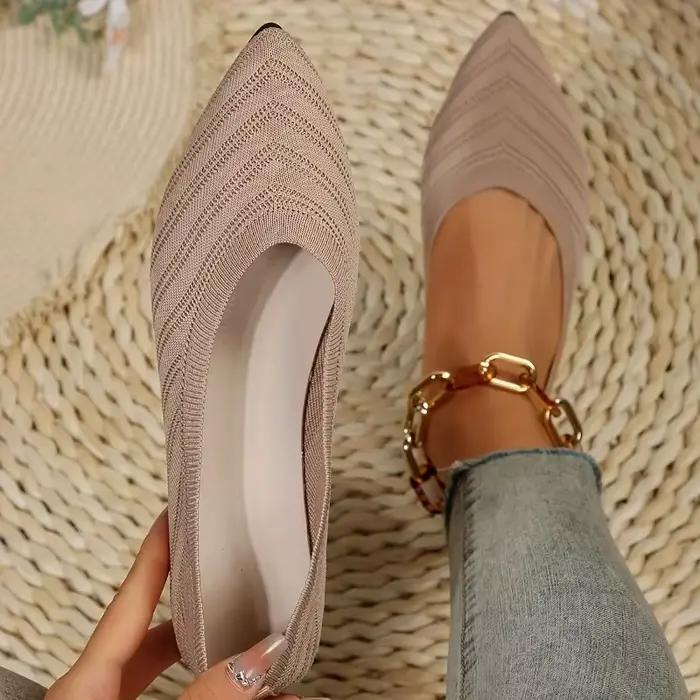 Femme bout pointu chaussures plates couleur unie tricoté sans lacet bureau bateau