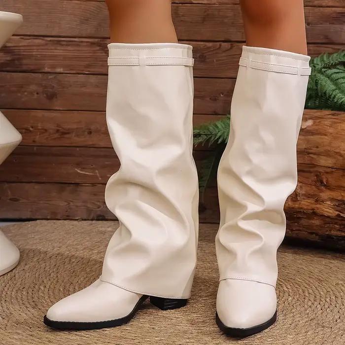 Bottes hautes pliables au-dessus du genou pour femmes en cuir PU, style britannique, talons hauts, bottes requins à offrir pour les occasions spéciales