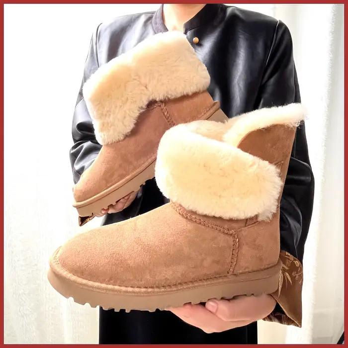 Bottes de neige d'hiver en pure peau de mouton et laine