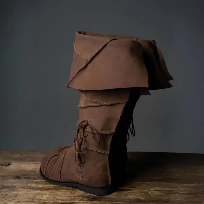 Bottes marron Vintage Renaissance pour hommes Cosplay Halloween Viking Pirate Steampunk bottes de chevalier bottes hautes à talons bas Costume 2025