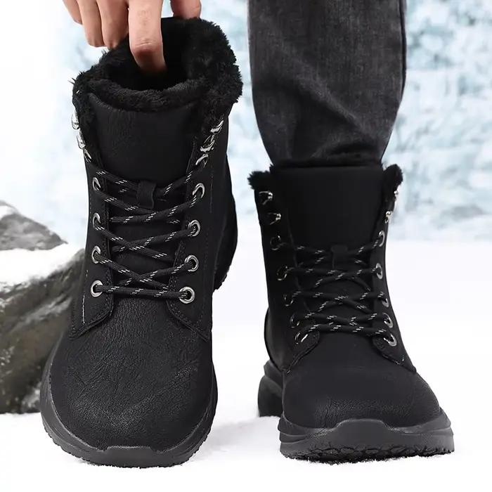 Bottes de neige homme en cuir imperméable hauteur cheville bout pointu talon moyen pour hiver occasions spéciales randonnées et plein air