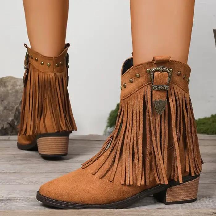 Vintage gland Detor bottines femmes printemps automne bout pointu talon carré bottes femme mode sans lacet grande taille chaussons dame
