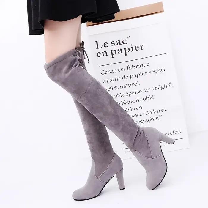 Bottes longues en daim à lacets pour femmes