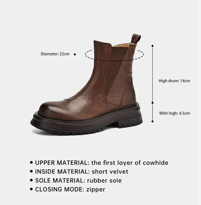 Ods plate-forme bottes sans lacet printemps automne chaussures talon épais bout rond femmes
