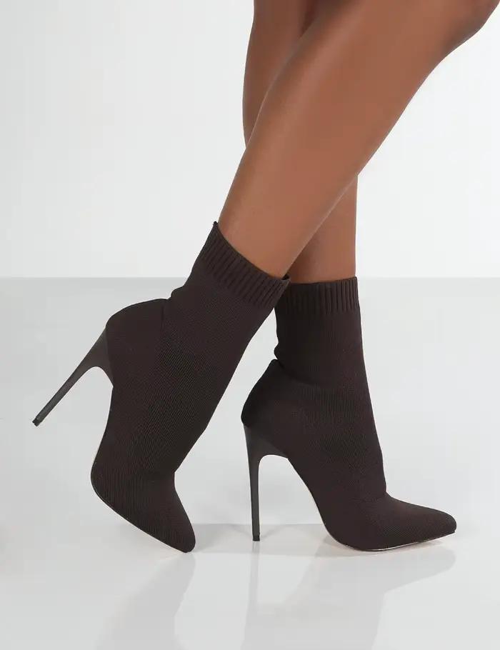 Bottes courtes à talons hauts pour femmes, chaussures noires, automne, hiver