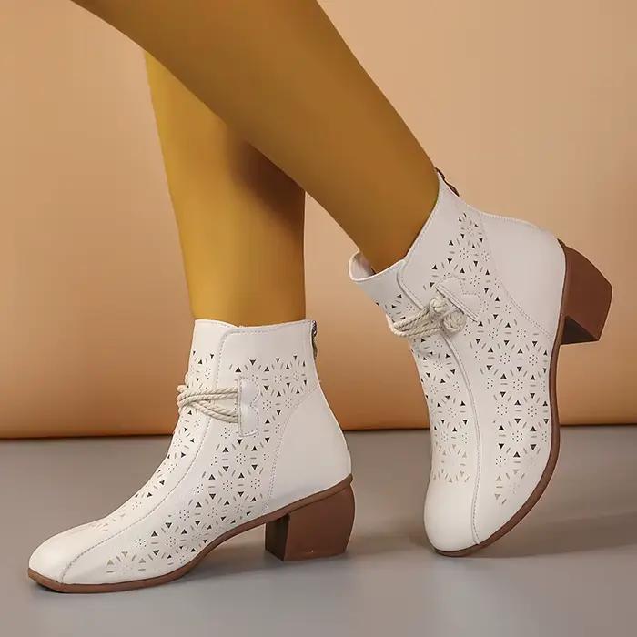Bottines à talons mi-hauts et semelle souple ajourée pour femmes
