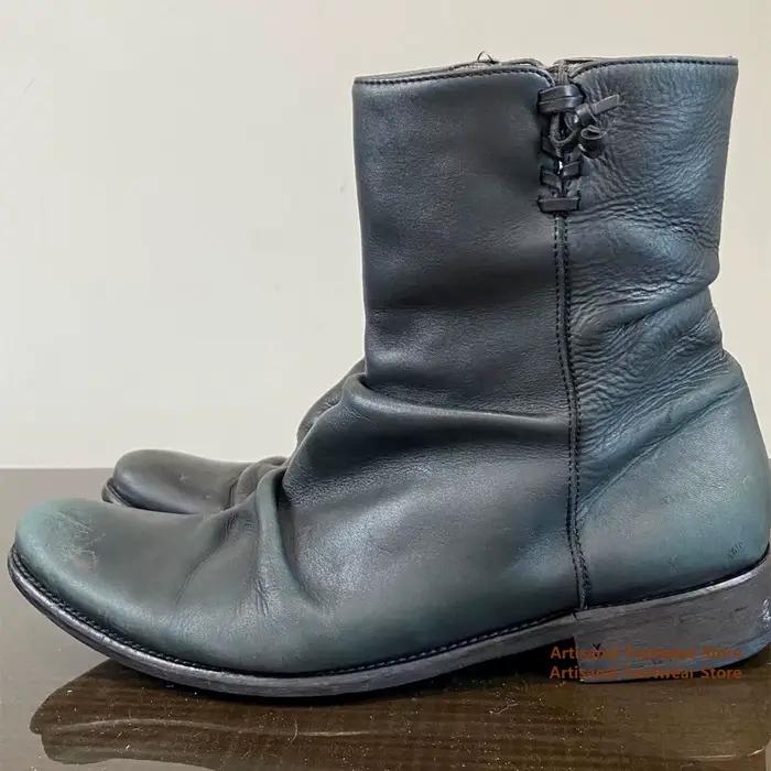 Bottes mi-mollet décontractées en cuir souple froissé style vintage