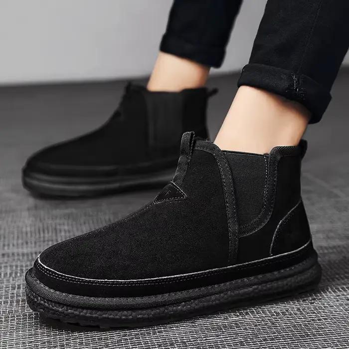 Bottines Chelsea imperméables en daim et cuir pour homme, chaussures de neige chaudes en fourrure et peluche moelleuse, chaussures d'extérieur, hiver