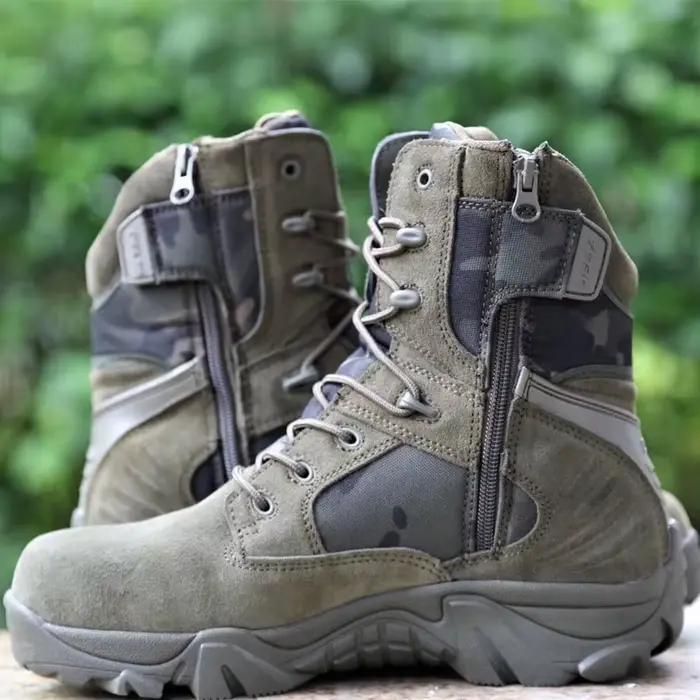 Bottes d'hiver pour hommes ESDY avec semelle en caoutchouc pour randonnée et activité de plein air style combat forces spéciales