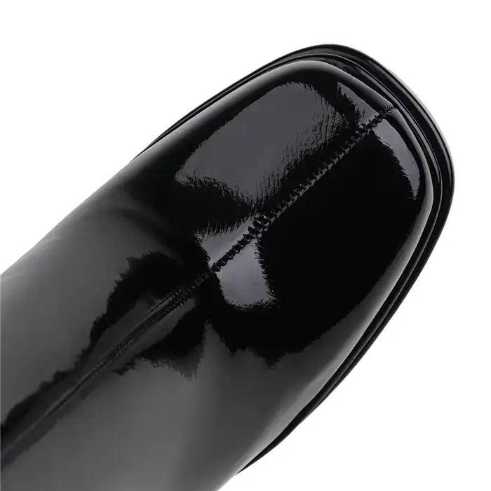 Bottines à double plateforme en cuir verni abricot pour femme