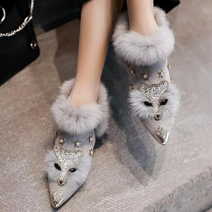 Femmes bottines cristal tête de renard
