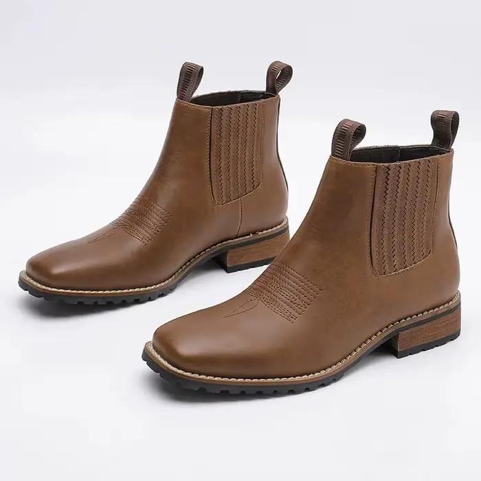 Bottes Chelsea en cuir à bout carré pour hommes
