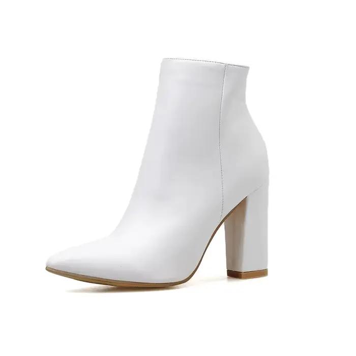 Bottes mi-mollet à talons hauts pour femmes, bout pointu, talon carré, plateforme, faites à la main, pour hiver, mode et occasions spéciales