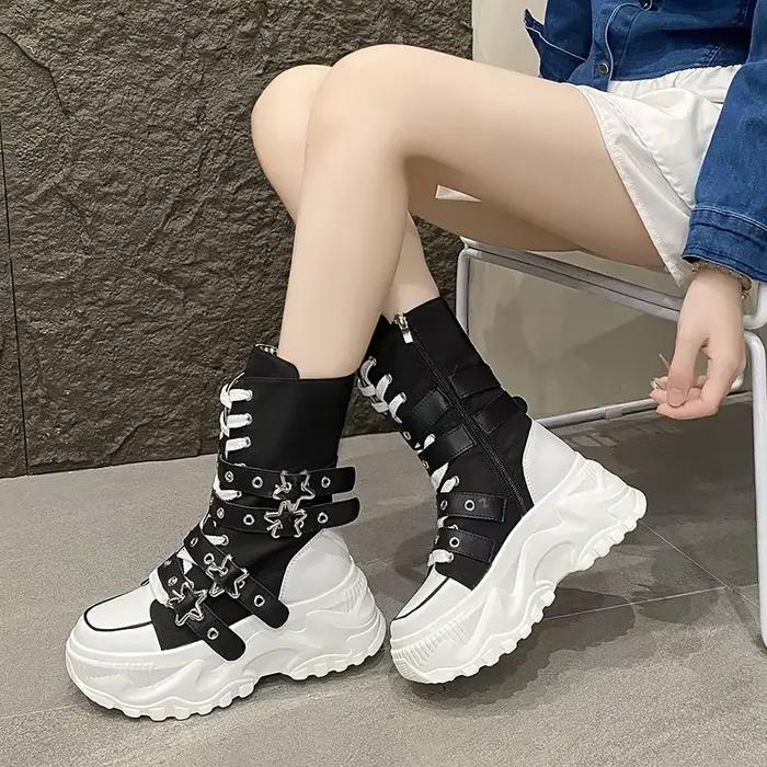 Bottes mi-hautes à lacets sur le devant, à bout rond, antidérapantes, nouvelle collection automne, taille jusqu'à 42
