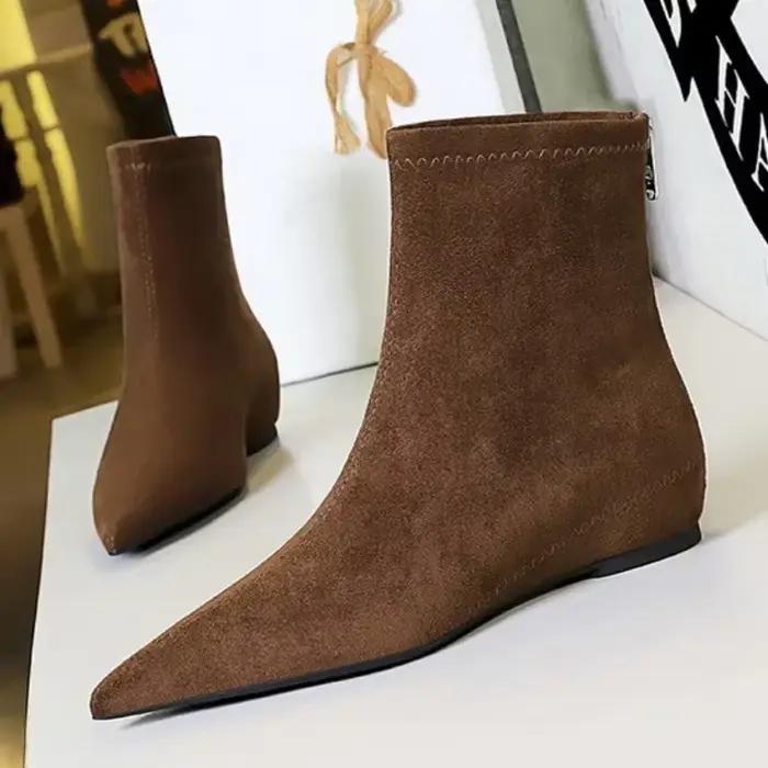 Bottes courtes pointues en daim pour femmes