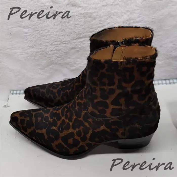 Bottines Chelsea en crin imprimé léopard pour hommes, bottines rétro en cuir véritable avec fermeture éclair et talon moyen, chaussures montantes pour automne et hiver